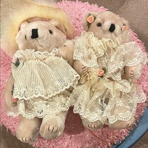 Lace Dressed Up posable Teddy Bears with Hat